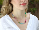 - Solid Gold 14K Silk Knotted Rainbow Multi Gemstone Necklace