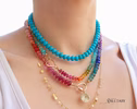 - Solid Gold 14K Silk Knotted Rainbow Multi Gemstone Necklace