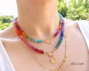 - Solid Gold 14K Silk Knotted Rainbow Multi Gemstone Necklace