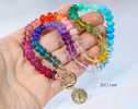 - Solid Gold 14K Silk Knotted Rainbow Multi Gemstone Necklace