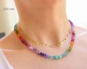 - Solid Gold 14K Silk Knotted Rainbow Multi Gemstone Necklace, Repeating Rainbow