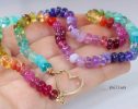 - Solid Gold 14K Silk Knotted Rainbow Multi Gemstone Necklace, Repeating Rainbow