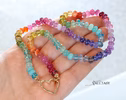 - Solid Gold 14K Silk Knotted Rainbow Multi Gemstone Necklace, Repeating Rainbow