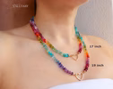 - Solid Gold 14K Silk Knotted Rainbow Multi Gemstone Necklace, Repeating Rainbow