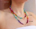 - Solid Gold 14K Silk Knotted Rainbow Multi Gemstone Necklace, Repeating Rainbow