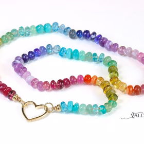 The Perfect Mini Rainbow Necklace – Solid Gold 14K Silk Knotted Rainbow Multi Gemstone Necklace, Repeating Rainbow