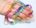 - Solid Gold 14K Silk Knotted Rainbow Multi Gemstone Necklace, Repeating Rainbow