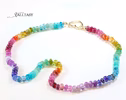 - Solid Gold 14K Silk Knotted Rainbow Multi Gemstone Necklace, Repeating Rainbow