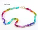 - Solid Gold 14K Silk Knotted Rainbow Multi Gemstone Necklace, Repeating Rainbow