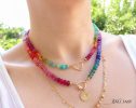 - Solid Gold 14K Silk Knotted Rainbow Multi Gemstone Necklace, Repeating Rainbow