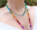- Solid Gold 14K Silk Knotted Rainbow Multi Gemstone Necklace with Azurite Geode, One of a Kind