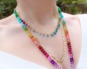 - Solid Gold 14K Silk Knotted Rainbow Multi Gemstone Necklace with Azurite Geode, One of a Kind