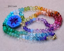 - Solid Gold 14K Silk Knotted Rainbow Multi Gemstone Necklace with Azurite Geode, One of a Kind