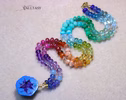 - Solid Gold 14K Silk Knotted Rainbow Multi Gemstone Necklace with Azurite Geode, One of a Kind