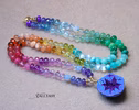 - Solid Gold 14K Silk Knotted Rainbow Multi Gemstone Necklace with Azurite Geode, One of a Kind