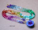 - Solid Gold 14K Silk Knotted Rainbow Multi Gemstone Necklace with Azurite Geode, One of a Kind