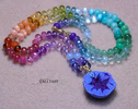 - Solid Gold 14K Silk Knotted Rainbow Multi Gemstone Necklace with Azurite Geode, One of a Kind