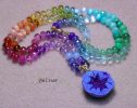 - Solid Gold 14K Silk Knotted Rainbow Multi Gemstone Necklace with Azurite Geode, One of a Kind