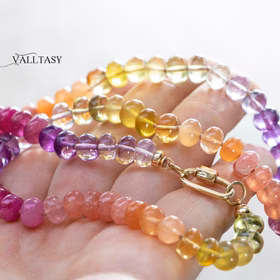 Follow the Dreams Necklace – Solid Gold 14K Silk Knotted Sunset Inspired Multi Gemstone Necklace