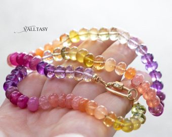 - Solid Gold 14K Silk Knotted Sunset Inspired Multi Gemstone Necklace