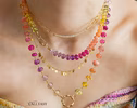 - Solid Gold 14K Silk Knotted Sunset Inspired Multi Gemstone Necklace