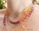 - Solid Gold 14K Silk Knotted Sunset Inspired Multi Gemstone Necklace
