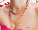- Solid Gold 14K Silk Knotted Sunset Inspired Multi Gemstone Necklace
