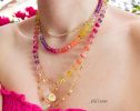 - Solid Gold 14K Silk Knotted Sunset Inspired Multi Gemstone Necklace