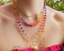 - Solid Gold 14K Silk Knotted Sunset Inspired Multi Gemstone Necklace