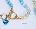 - Solid Gold 14K Silk Knotted Topaz, Larimar, Aquamarine and Opal Necklace