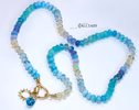 - Solid Gold 14K Silk Knotted Topaz, Larimar, Aquamarine and Opal Necklace