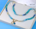 - Solid Gold 14K Silk Knotted Topaz, Larimar, Aquamarine and Opal Necklace