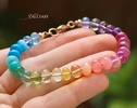 - Solid Gold 14K Silk Knotted Unicorn Colorful Bracelet, Multi Gemstone Bracelet in a Vivid Rainbow
