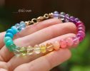 - Solid Gold 14K Silk Knotted Unicorn Colorful Bracelet, Multi Gemstone Bracelet in a Vivid Rainbow