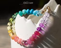 - Solid Gold 14K Silk Knotted Unicorn Colorful Bracelet, Multi Gemstone Bracelet in a Vivid Rainbow