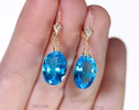 - Solid Gold 14K Swiss Blue Topaz Oval Earrings, Genuine Swiss Blue Topaz Earrings