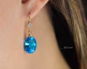 - Solid Gold 14K Swiss Blue Topaz Oval Earrings, Genuine Swiss Blue Topaz Earrings