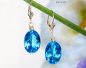 - Solid Gold 14K Swiss Blue Topaz Oval Earrings, Genuine Swiss Blue Topaz Earrings