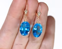 - Solid Gold 14K Swiss Blue Topaz Oval Earrings, Genuine Swiss Blue Topaz Earrings