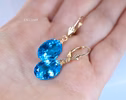 - Solid Gold 14K Swiss Blue Topaz Oval Earrings, Genuine Swiss Blue Topaz Earrings