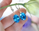 - Solid Gold 14K Swiss Blue Topaz Oval Earrings, Genuine Swiss Blue Topaz Earrings