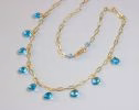 - Solid Gold 14K Swiss Blue Topaz Precious Gemstone Necklace