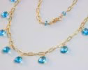 - Solid Gold 14K Swiss Blue Topaz Precious Gemstone Necklace