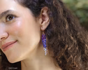 - Solid Gold 14K Tanzanite and Rainbow Moonstone Long Gemstone Earrings, Multi Stone Drop Cluster Earrings