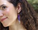 - Solid Gold 14K Tanzanite and Rainbow Moonstone Long Gemstone Earrings, Multi Stone Drop Cluster Earrings