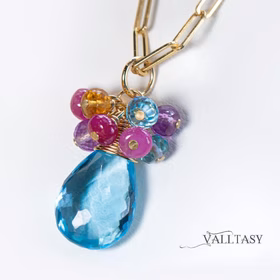The Blooming Topaz Charm - Solid Gold 14K Topaz Charm with a Multi Gemstone Cluster The Blooming Topaz Charm - Solid Gold 14K Topaz Charm with a Multi Gemstone Cluster