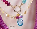 - Solid Gold 14K Topaz Charm with a Multi Gemstone Cluster