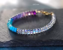 - Solid Gold 14K Turquoise and Rainbow Moonstone Bracelet, Moonstone Blue Beaded Bracelet