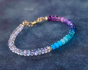 - Solid Gold 14K Turquoise and Rainbow Moonstone Bracelet, Moonstone Blue Beaded Bracelet