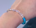 - Solid Gold 14K Turquoise and Rainbow Moonstone Bracelet, Moonstone Blue Beaded Bracelet